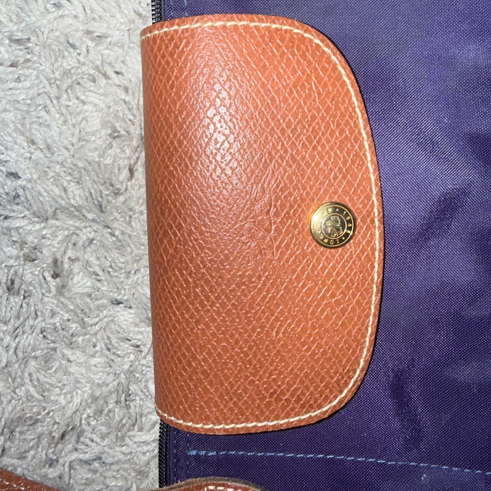 Longchamp expandable Classic purple (billbury) Tote Bag with Brown Trim - Picture 2 of 5